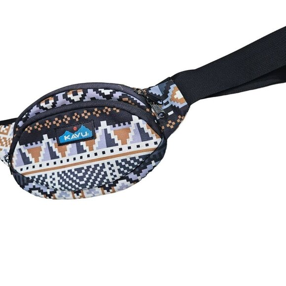 Kavu Printed Waist Pack Fanny Pack Adjustable Strap Tribal Design 2 Zip Pockets - Picture 7 of 9